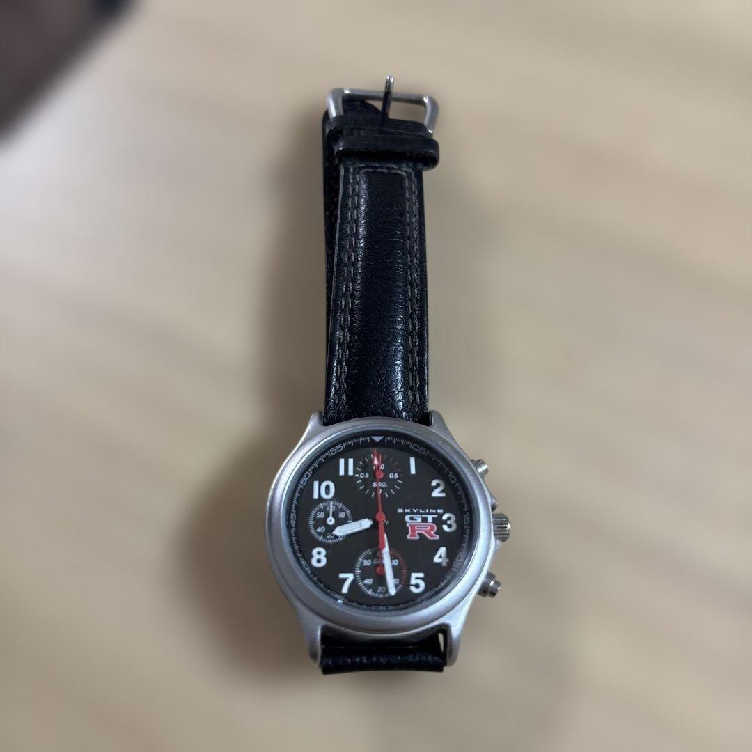 Nissan GTRクロノグラフ ブラックレザー腕時計