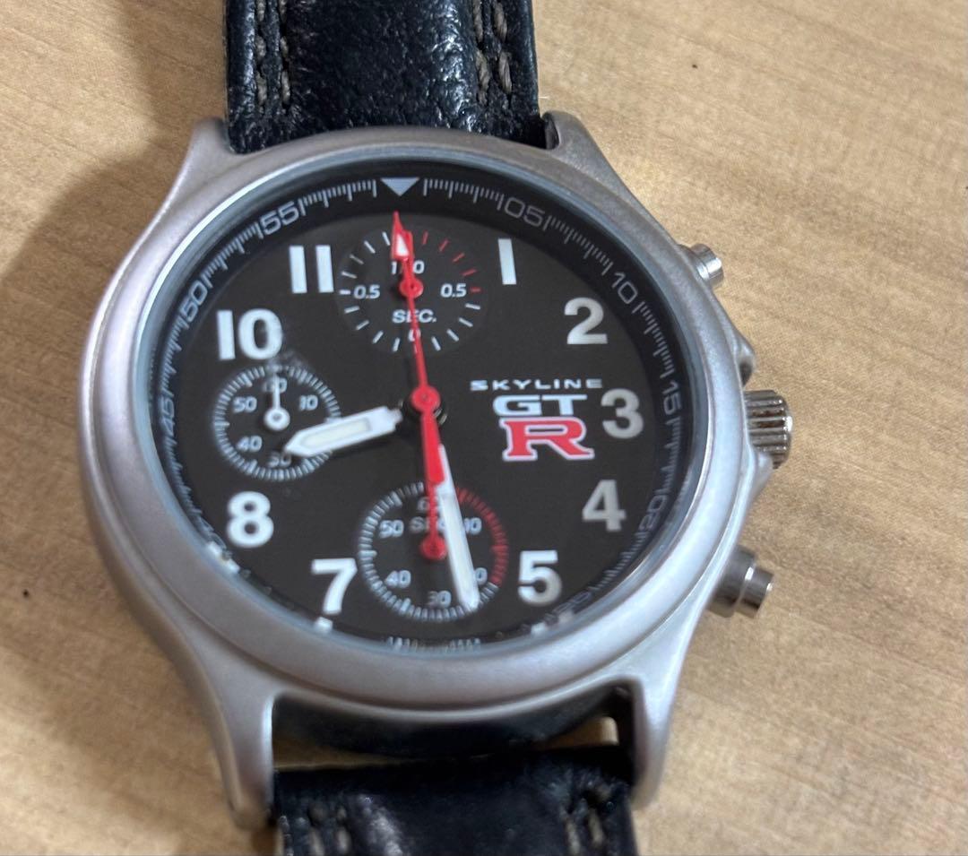 Nissan GTRクロノグラフ ブラックレザー腕時計