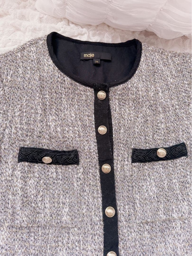 「美品」maje グレー黒ツイードミニワンピース