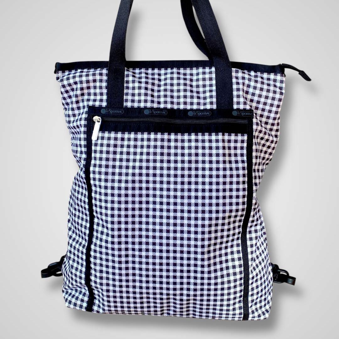 極美品 レスポートサック ギンガムチェック 2way トートリュック ブラック