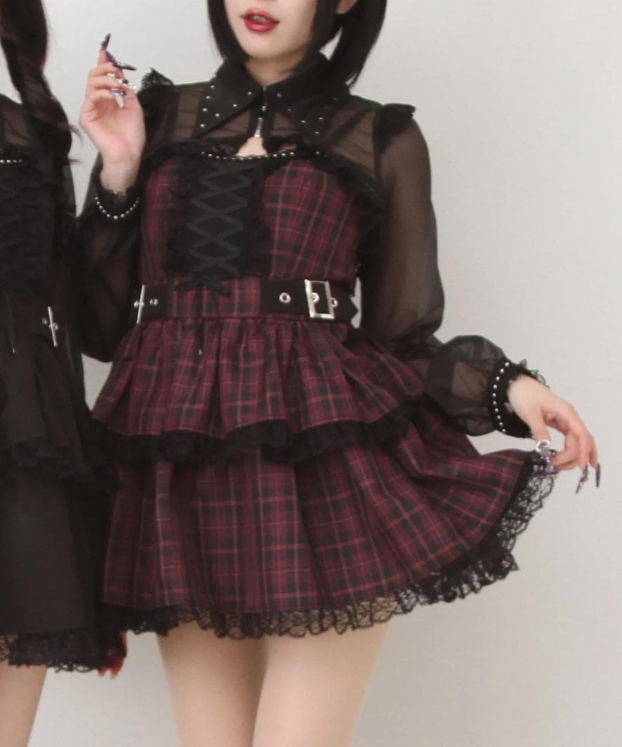 夢展望 スタッズジップシアーボレロレースフリルキャミワンピース