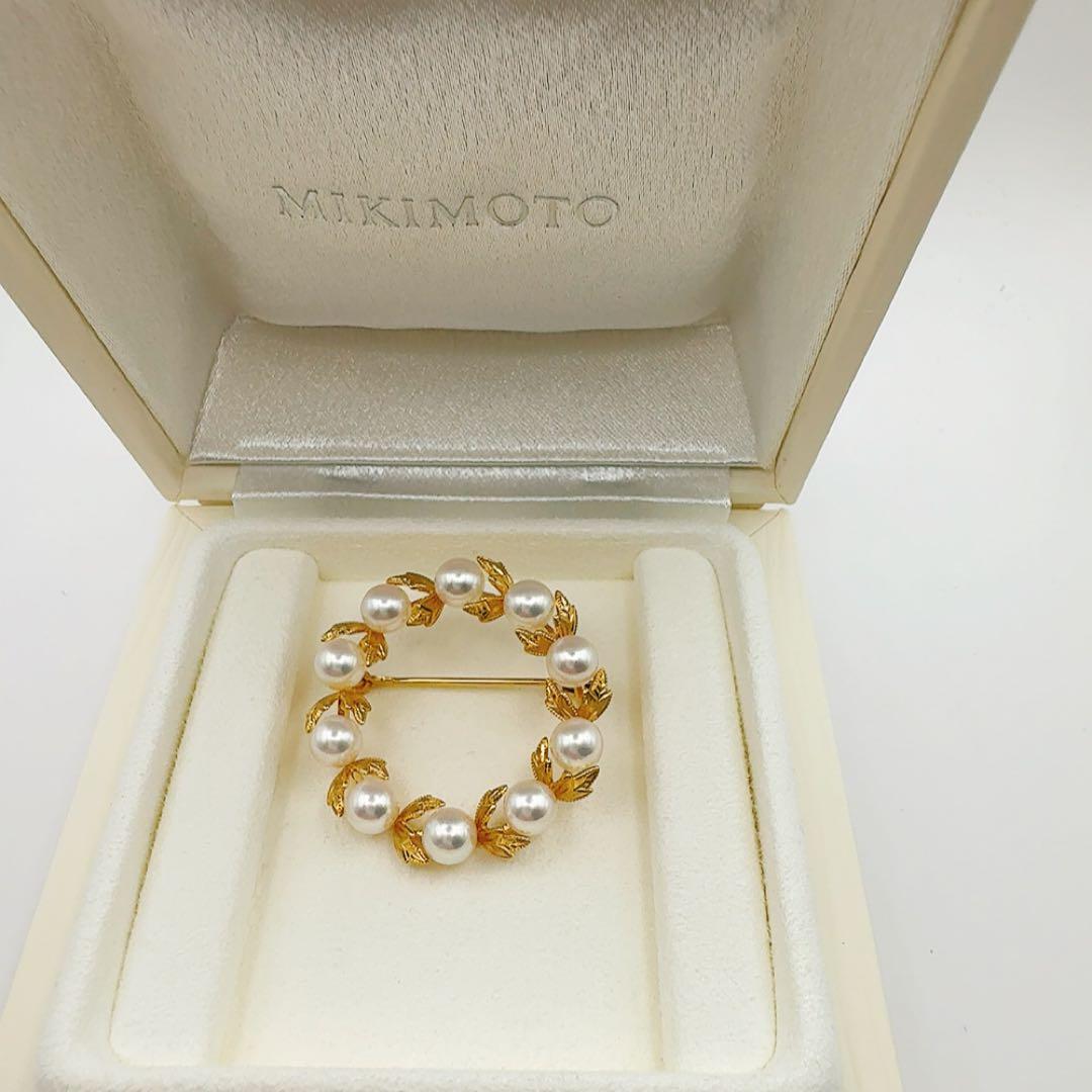 美品　定番　ミキモト　K18 月桂樹　ブローチ　美品