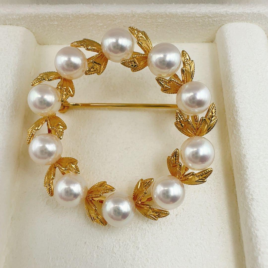 美品　定番　ミキモト　K18 月桂樹　ブローチ　美品