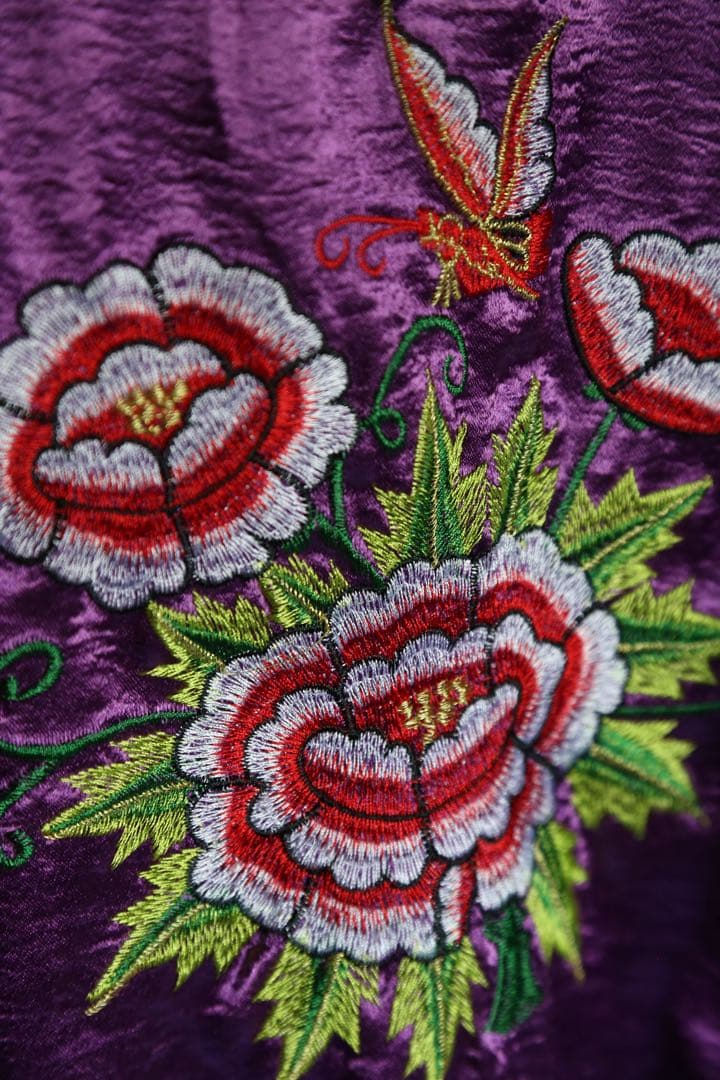 ヴィンテージコリジャン　KOREA 紫色 花柄刺繍 スカジャン