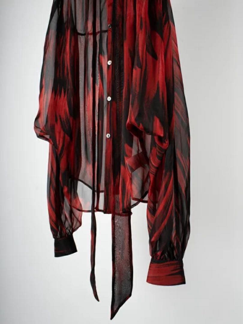 HEoS 22FW シルク赤黒パターン長袖シャツ