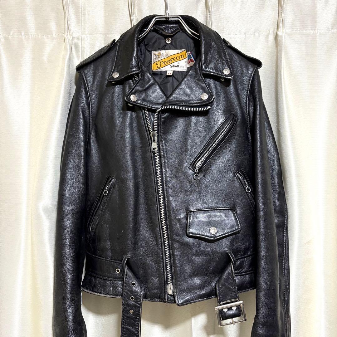 【牛タグ移行期】80s Schott 618希少シ ボ革個体 ライダース 34