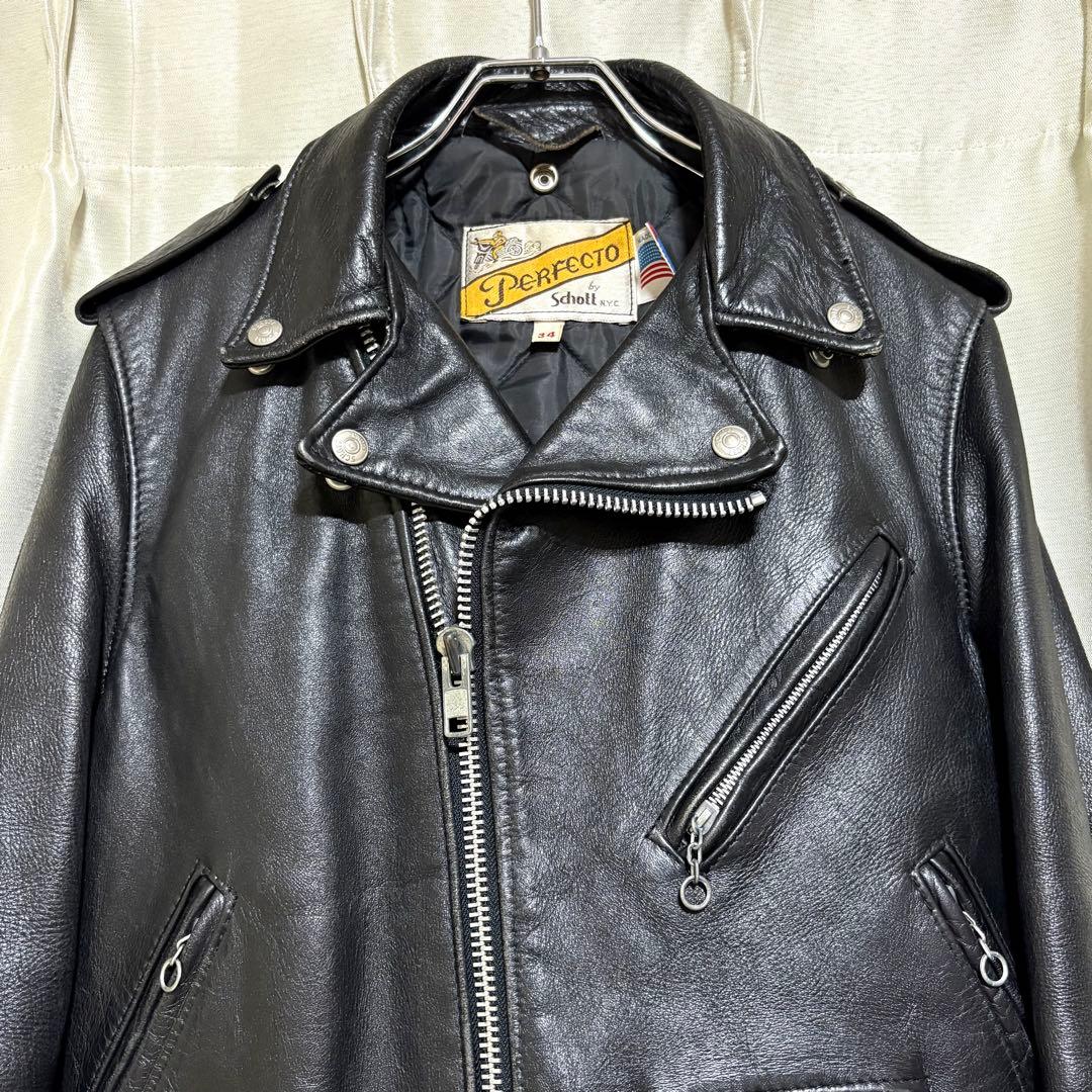 【牛タグ移行期】80s Schott 618希少シ ボ革個体 ライダース 34