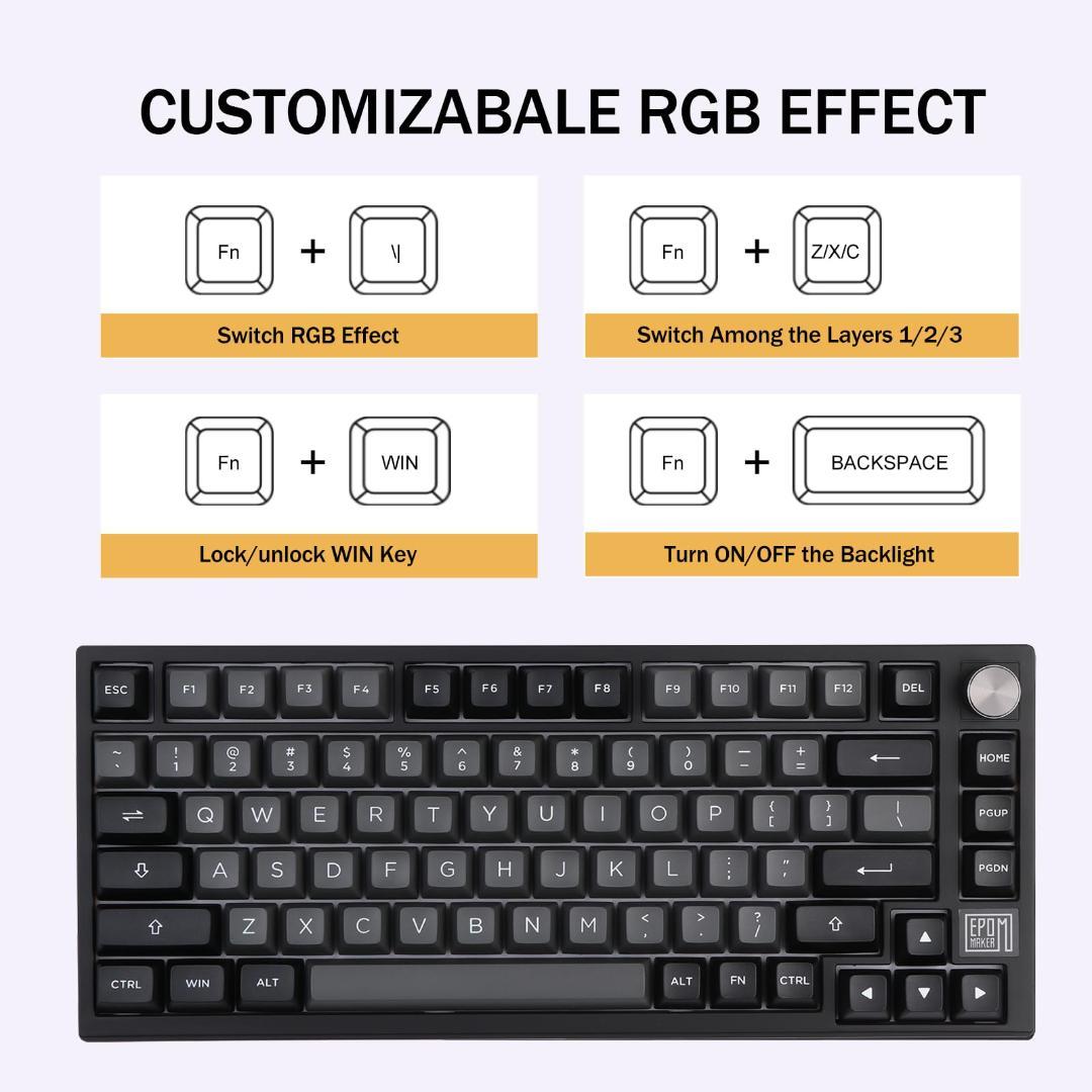 メカニカルゲーミングキーボード 75% 80キー 3接続モード ホットスワップ