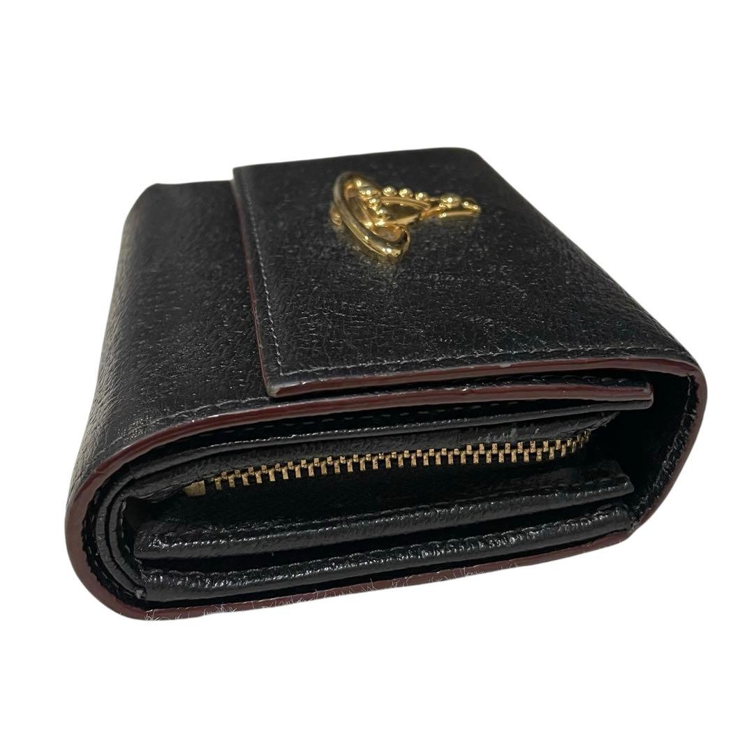 Vivienne Westwood 三つ折り財布 黒 レザー オーブ　ロゴ付き