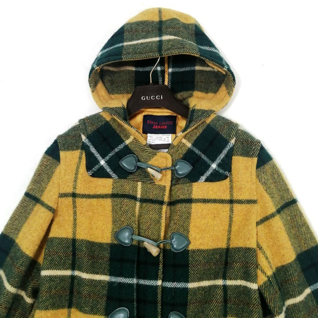 極美品✨ レナランゲ　ダッフルコート　チェック　フード　42　黄×緑　大人可愛い