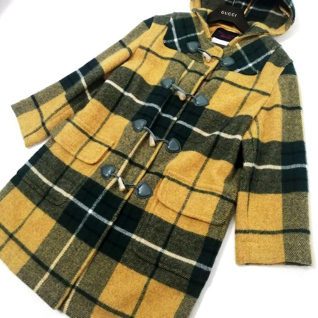 極美品✨ レナランゲ　ダッフルコート　チェック　フード　42　黄×緑　大人可愛い