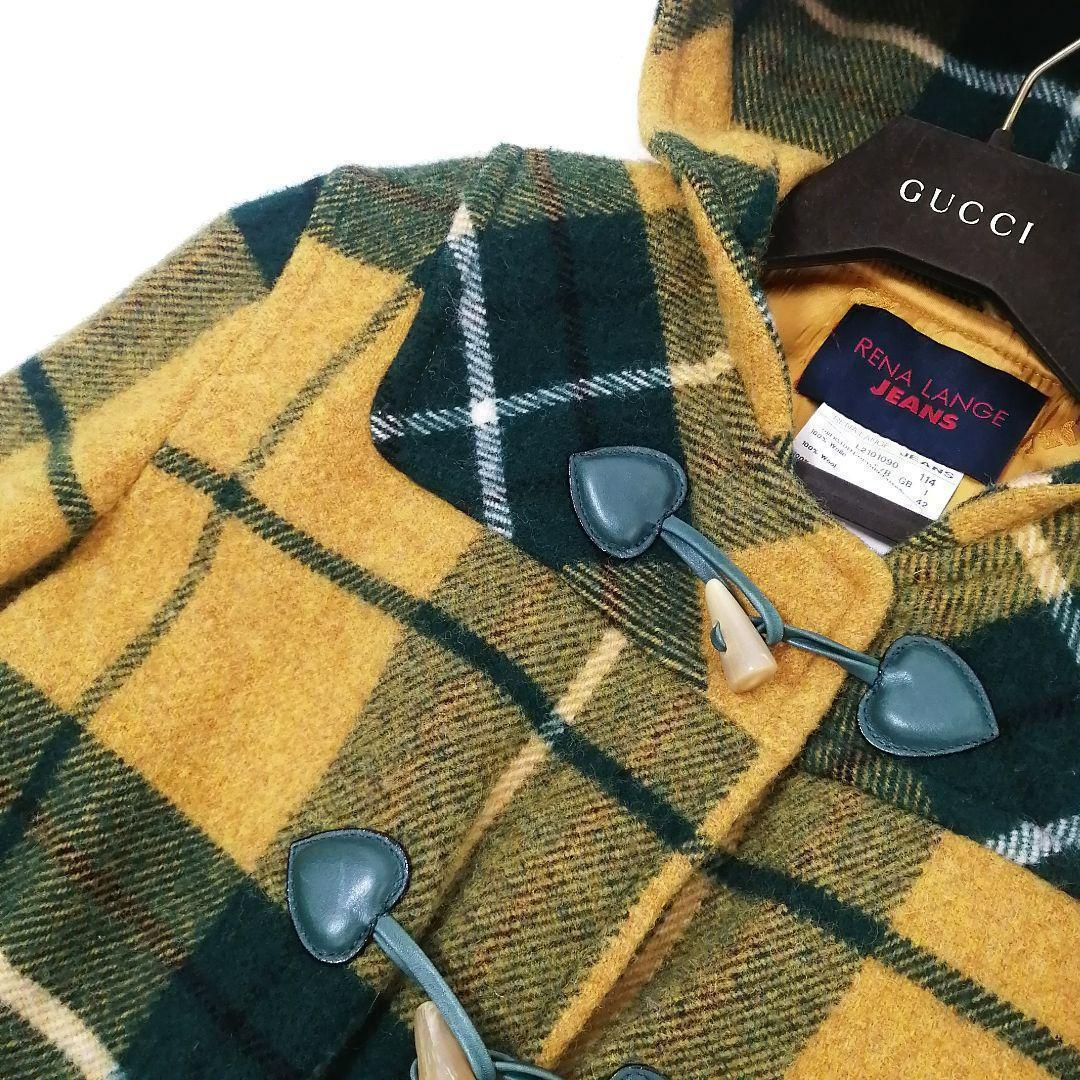 極美品✨ レナランゲ　ダッフルコート　チェック　フード　42　黄×緑　大人可愛い