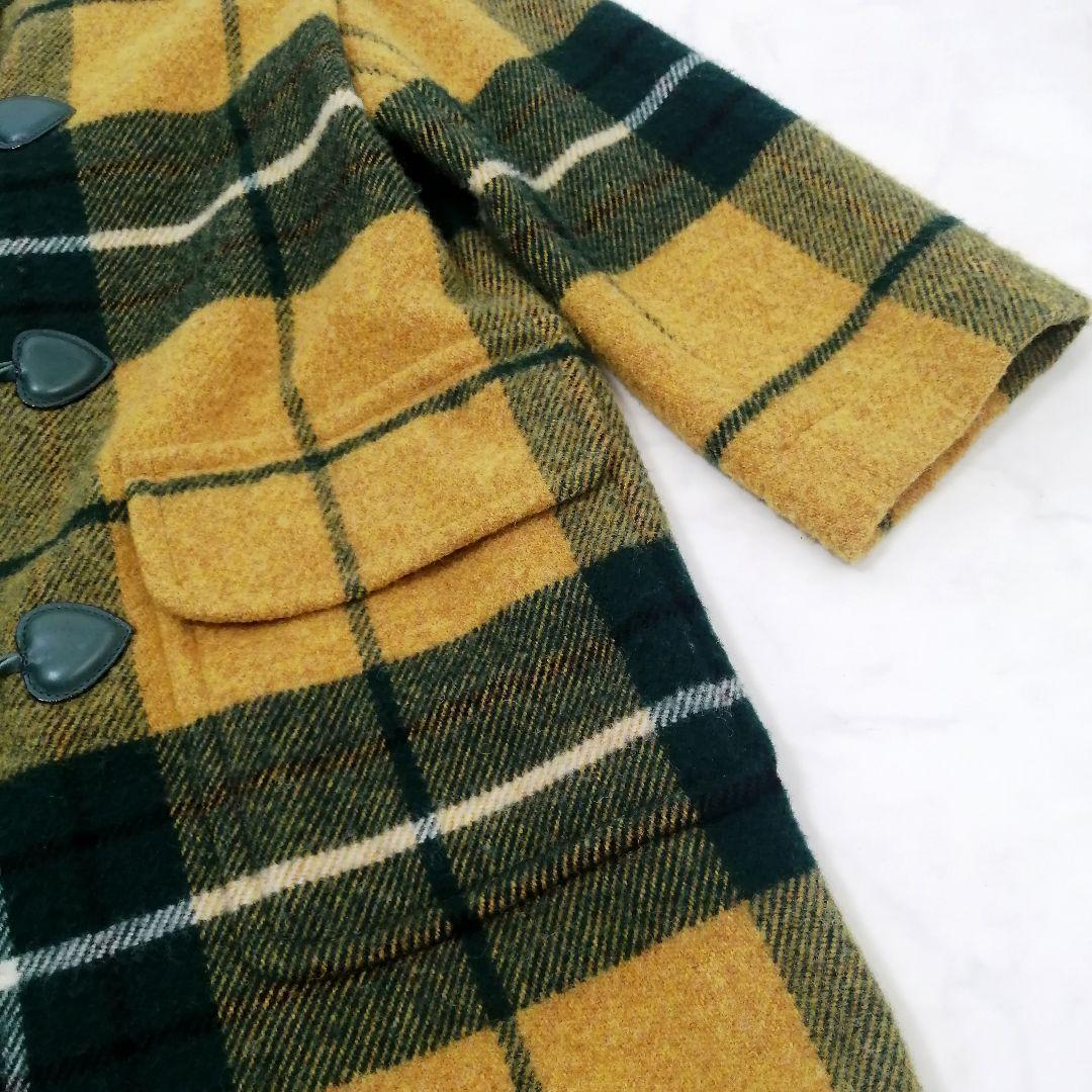 極美品✨ レナランゲ　ダッフルコート　チェック　フード　42　黄×緑　大人可愛い