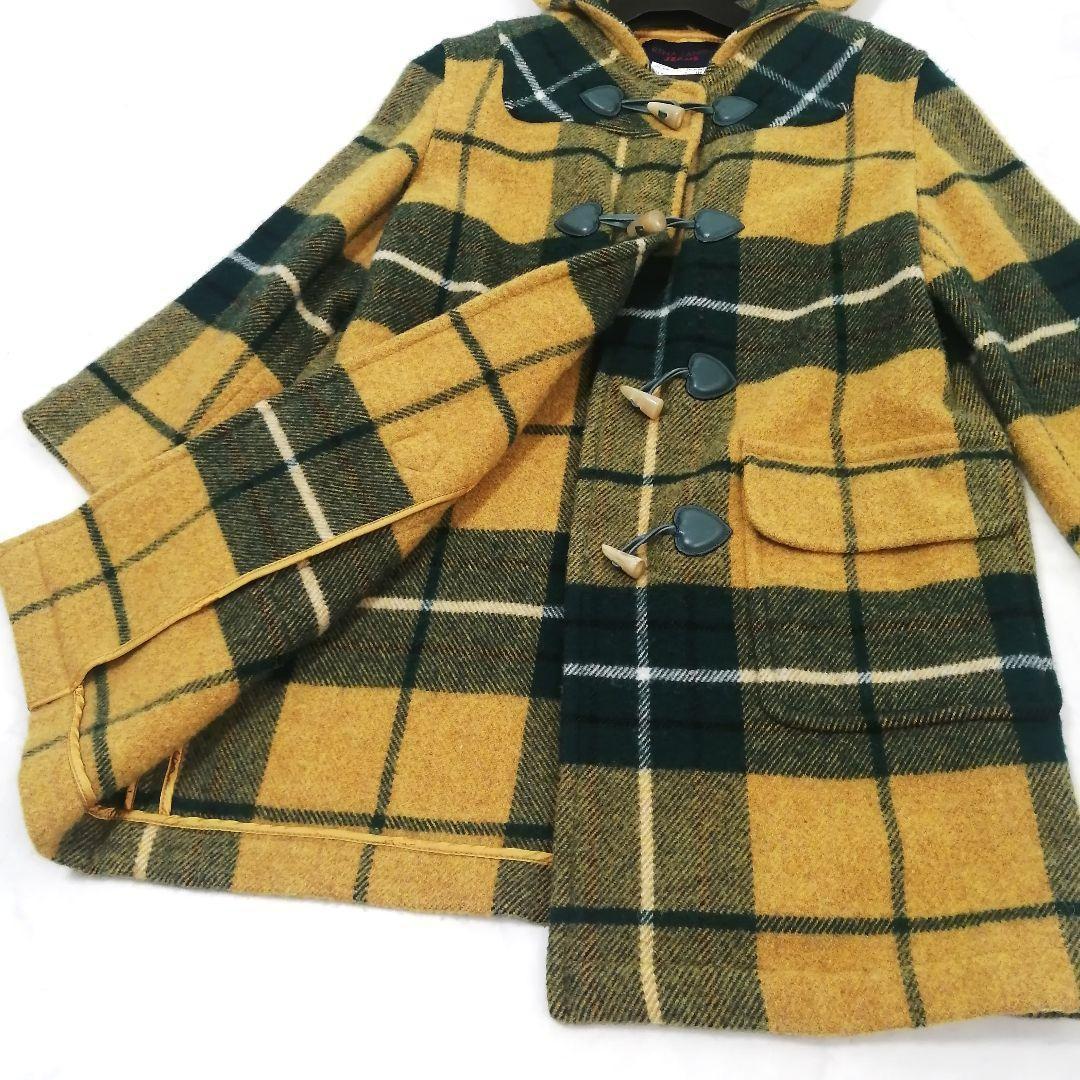 極美品✨ レナランゲ　ダッフルコート　チェック　フード　42　黄×緑　大人可愛い