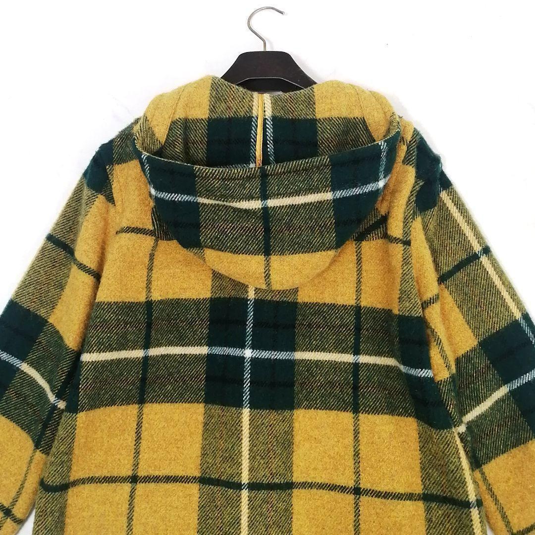 極美品✨ レナランゲ　ダッフルコート　チェック　フード　42　黄×緑　大人可愛い