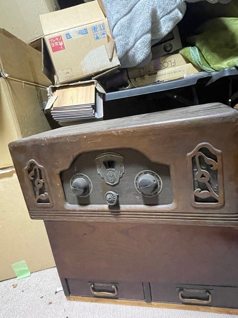 戦前 真空管ラジオ 青島無線工業系 木製キャビネット 彫刻 AM受信 資料的価値