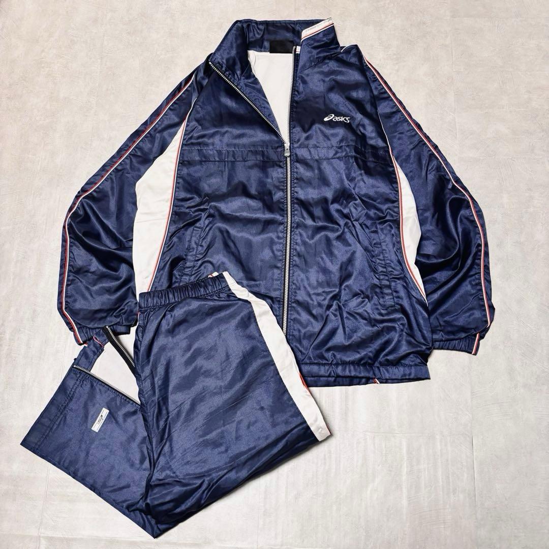 【美品】asics ウインドブレーカー セット 大きめ ネイビー スポーツ 陸上