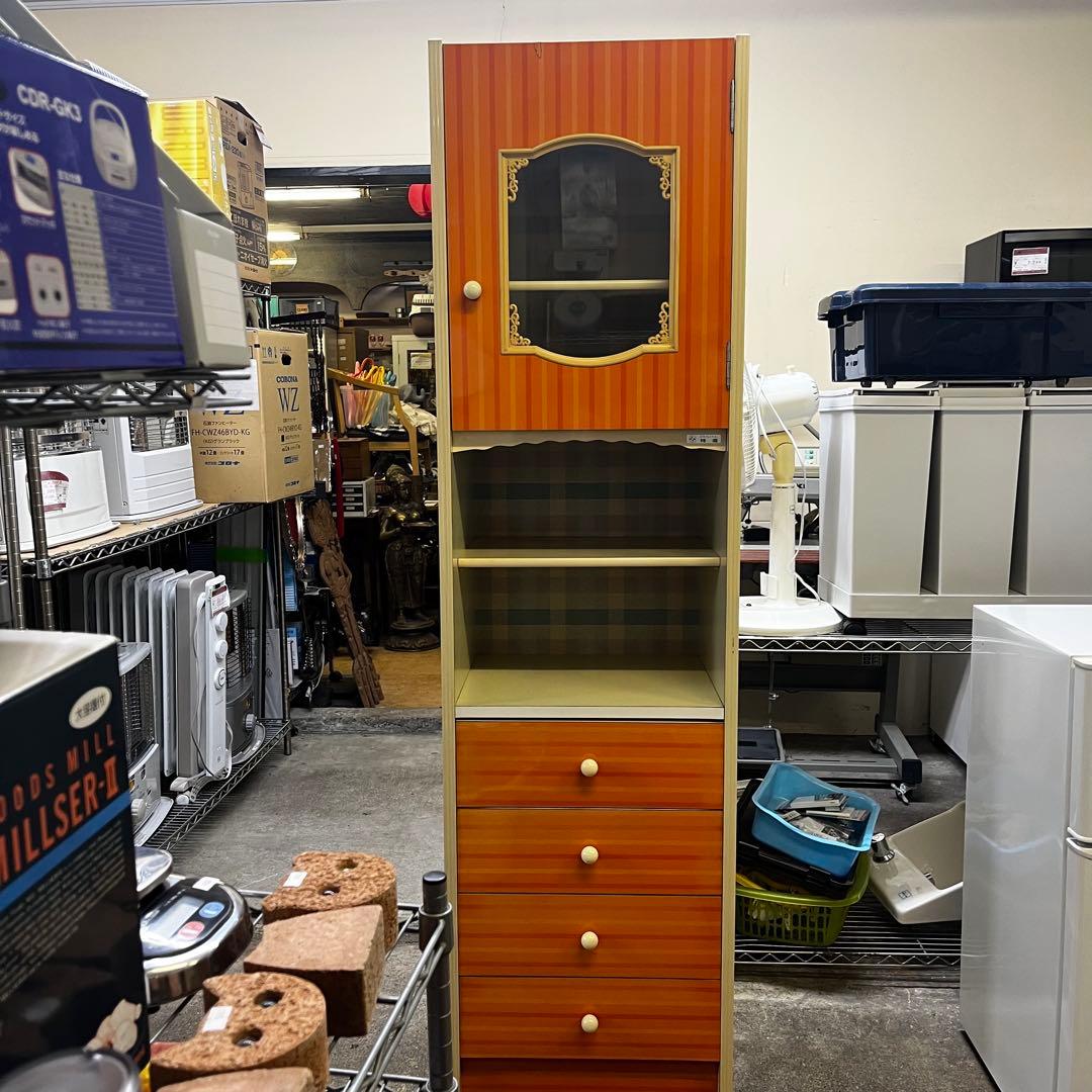 昭和レトロ 本棚 引き出し4段 レトロポップ 食器棚 飾り棚 シェルフ オレンジ