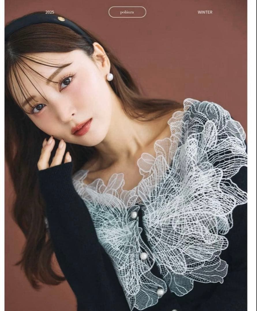 poláura polaura ポローラ レースフリルカーディガン black