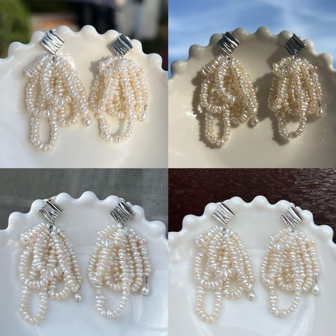 2点まとめ　パールシャワーピアス　オイスターパールラリエットネックレス