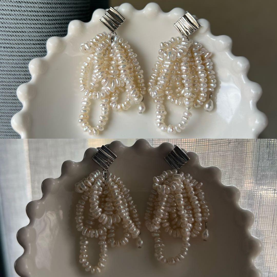 2点まとめ　パールシャワーピアス　オイスターパールラリエットネックレス