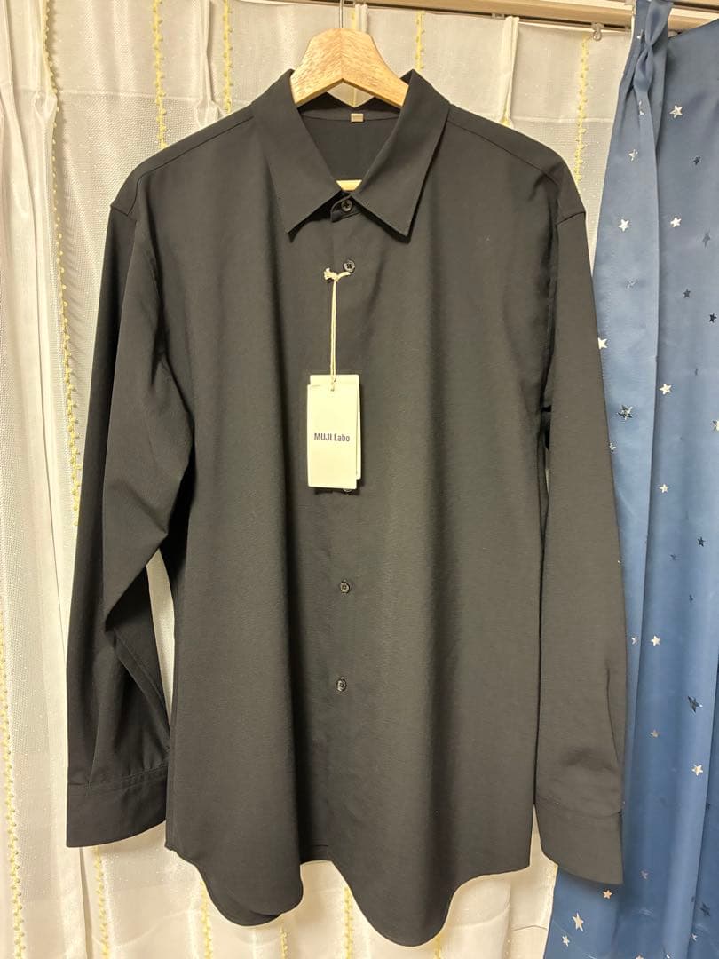 MUJI Labo ムジラボ　ウール混レギュラーカラーシャツ ブラック