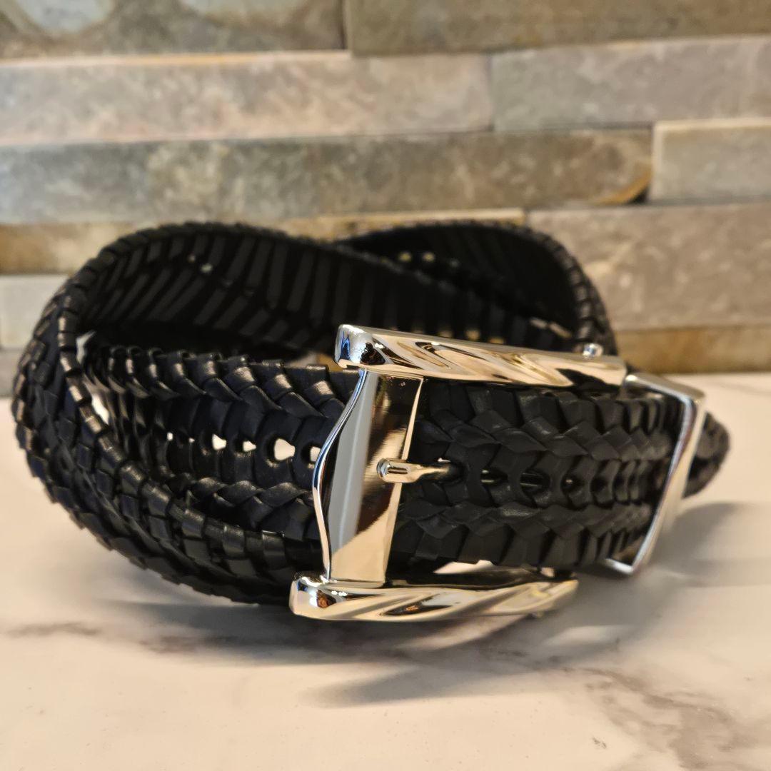 美品　TORNADO MART トルネードマート　レザー　ベルト　編み込み　黒