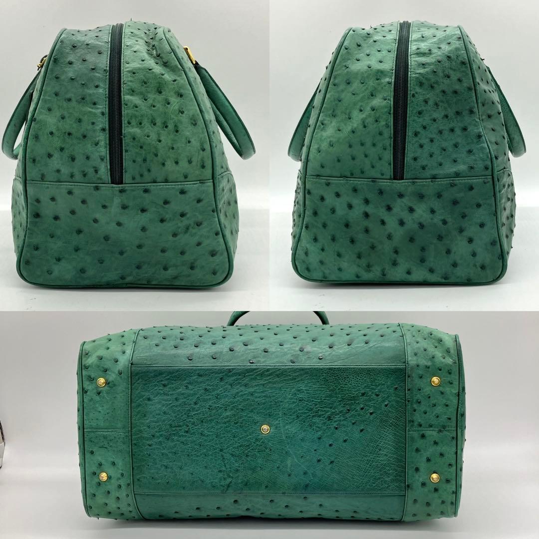 【オーストリッチ本革】ボストンバッグ　旅行鞄　ゴールド金具　グリーン