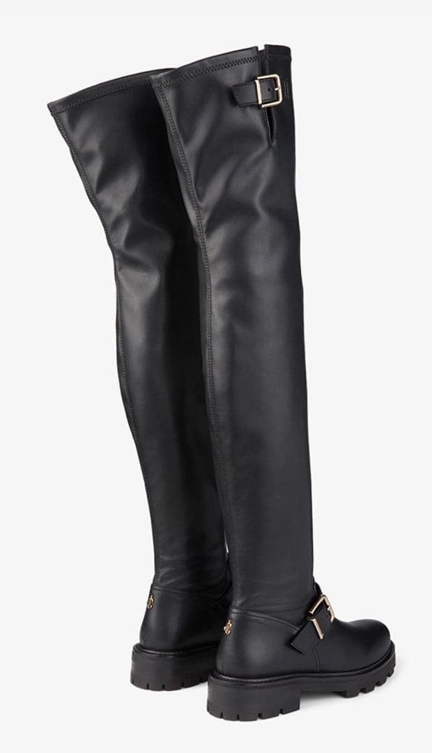 JIMMY CHOO 37 黒ニーハイブーツ金具付きストラップ定価¥180400