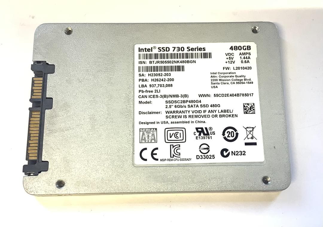 ③-WA368-Intel SATA 480GB 2.5インチ SSD 1点