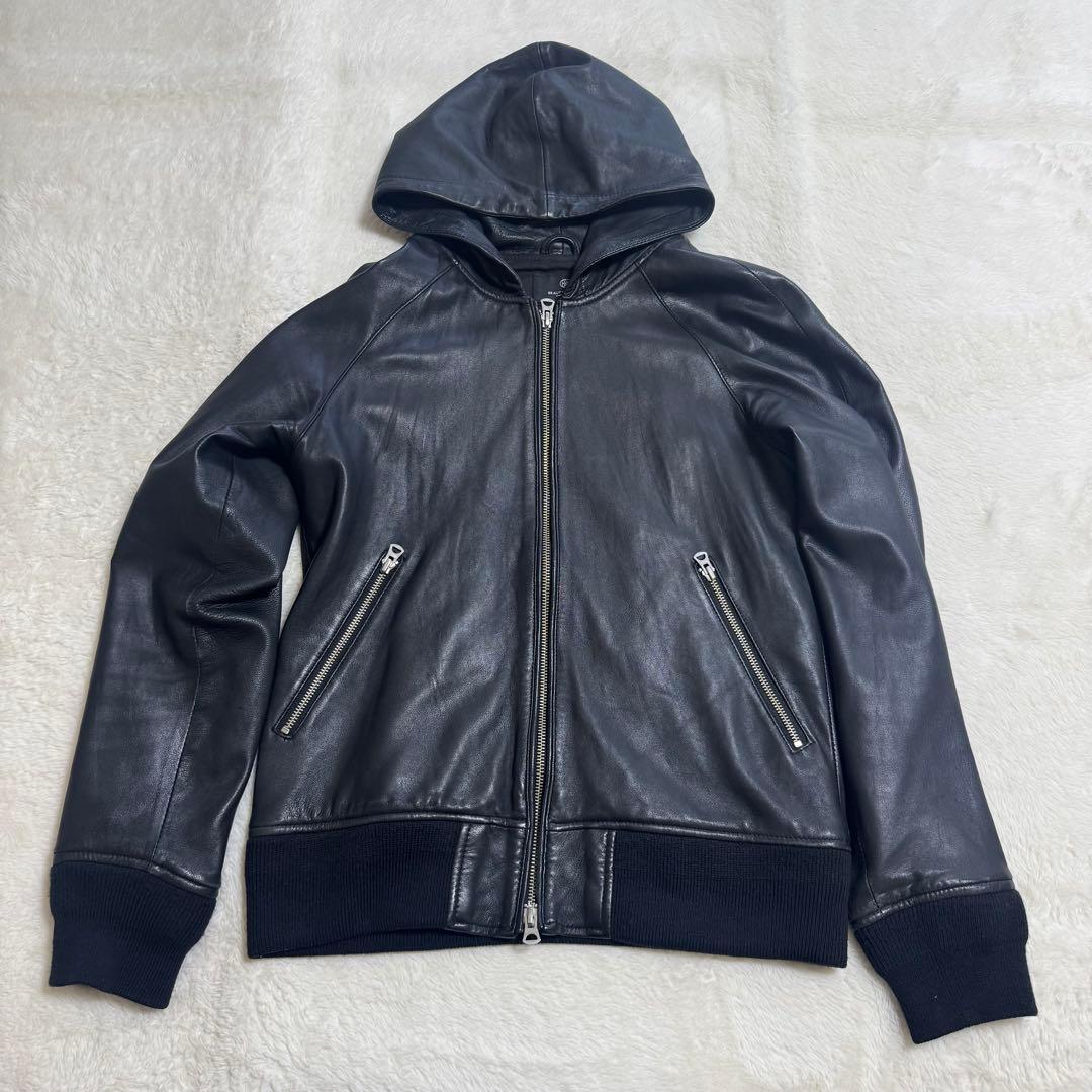 美品ユナイテッドアローズ羊革フーテッドレザーライダースジャケットSブラック