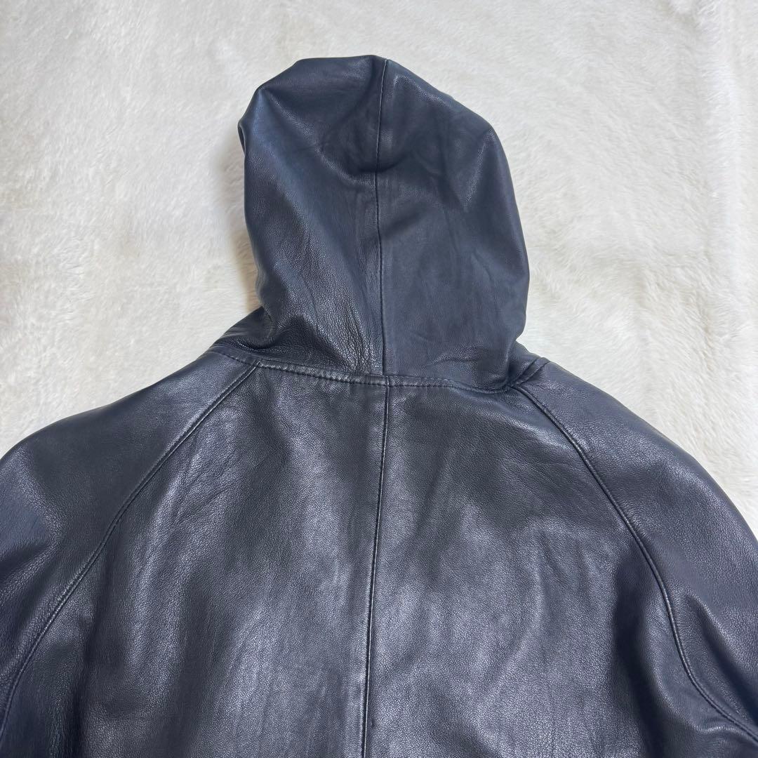 美品ユナイテッドアローズ羊革フーテッドレザーライダースジャケットSブラック