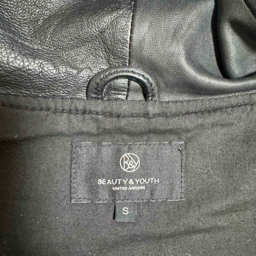 美品ユナイテッドアローズ羊革フーテッドレザーライダースジャケットSブラック