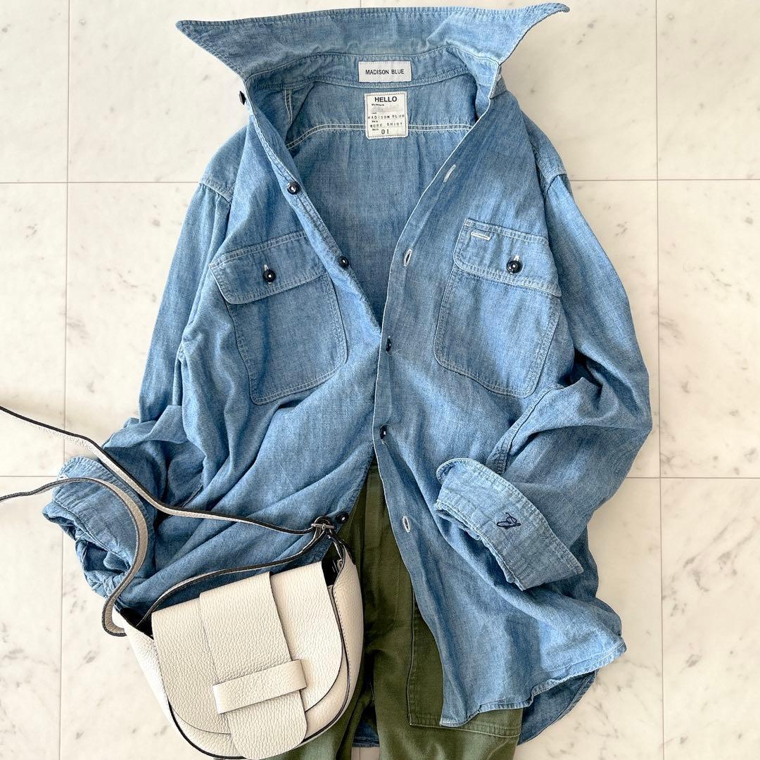 人気 マディソンブルー ハンプトン シャンブレー シャツ デニムシャツ 刺繍