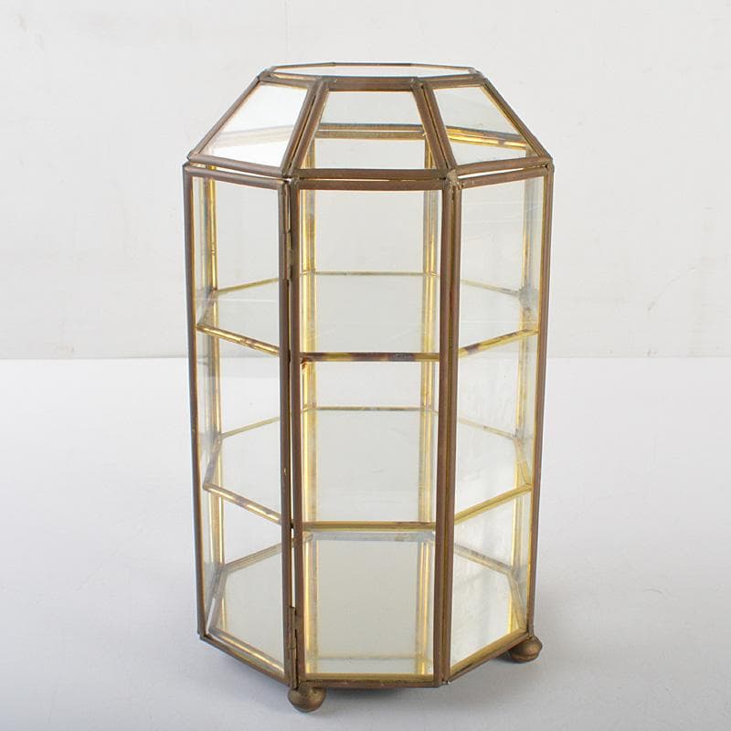 アンティーク　銅枠　八角　ガラスケース　宝石入　ディスプレイケース　CR7319