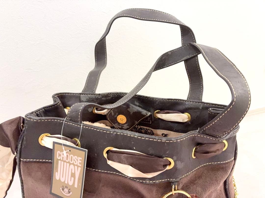 レア　ジューシークチュール　リボン　リング　チャーム付き　バッグ　ブラウン