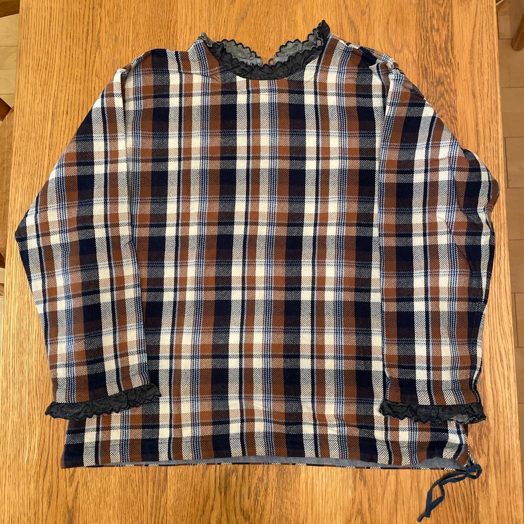 45rpn チェック柄フリル付き長袖シャツ