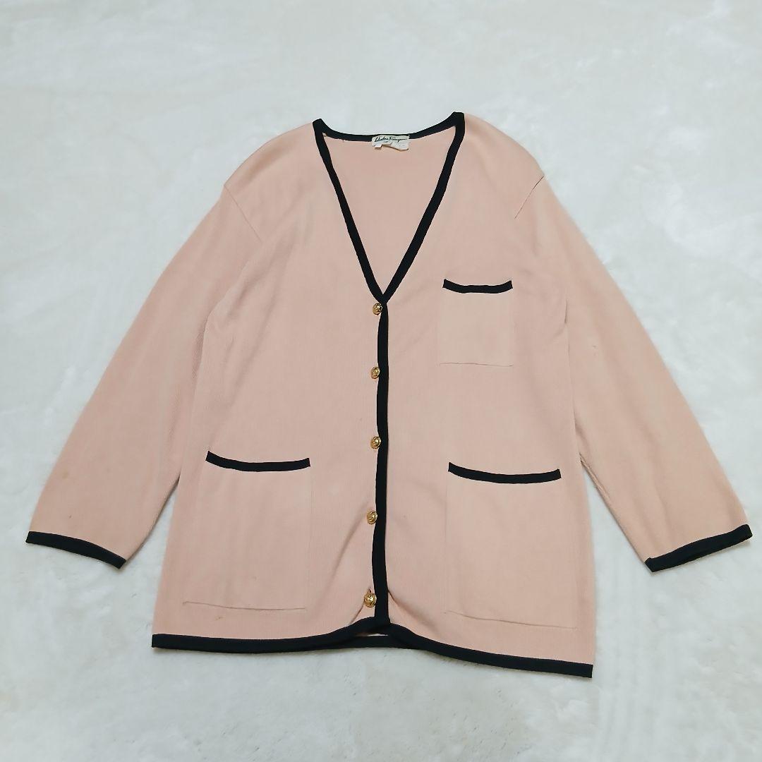 極希少 Ferragamo ヴィンテージ アンサンブルVネックカーディガン 金釦