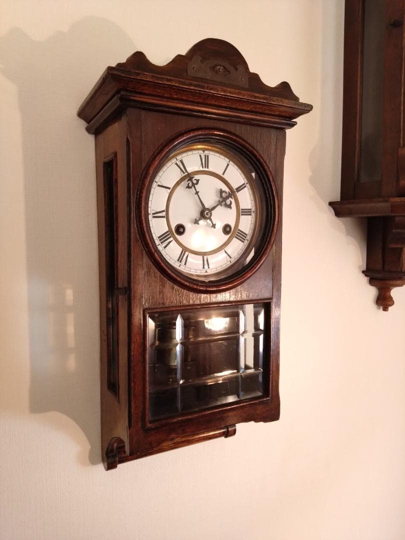 柱時計　精工舎　筋ガラス　座敷時計　ユンハンス　琺瑯　アンティーク　ゼンマイ