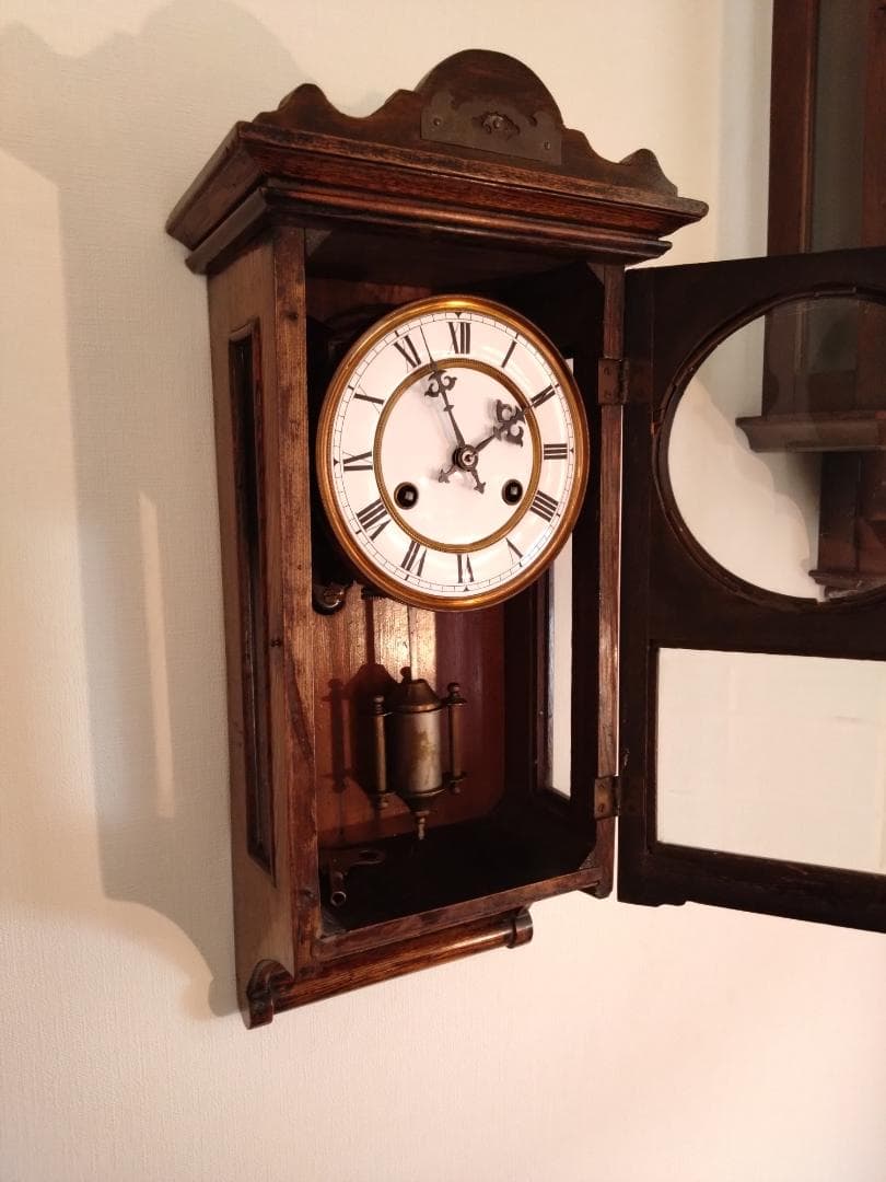 柱時計　精工舎　筋ガラス　座敷時計　ユンハンス　琺瑯　アンティーク　ゼンマイ