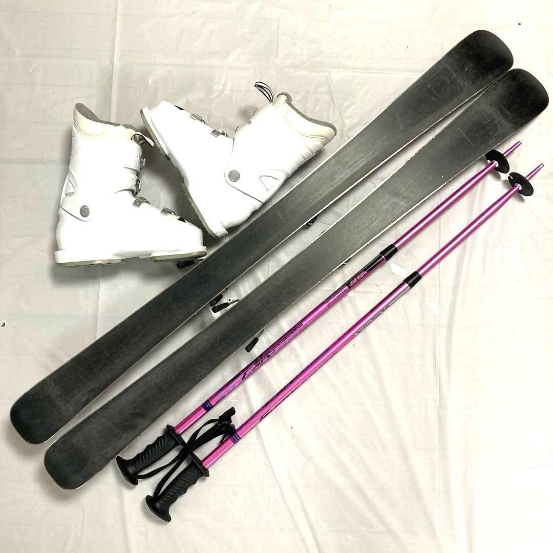 スキー3点セットスキーセットスキー板118 靴23cm ジュニアガール女子ピンク