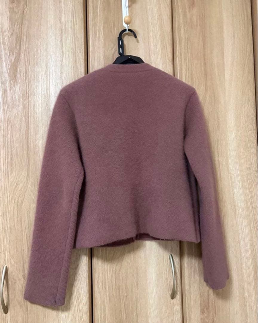 アニュアンス　ラクーンブレンドノーカラーニットジャケット　ピンク