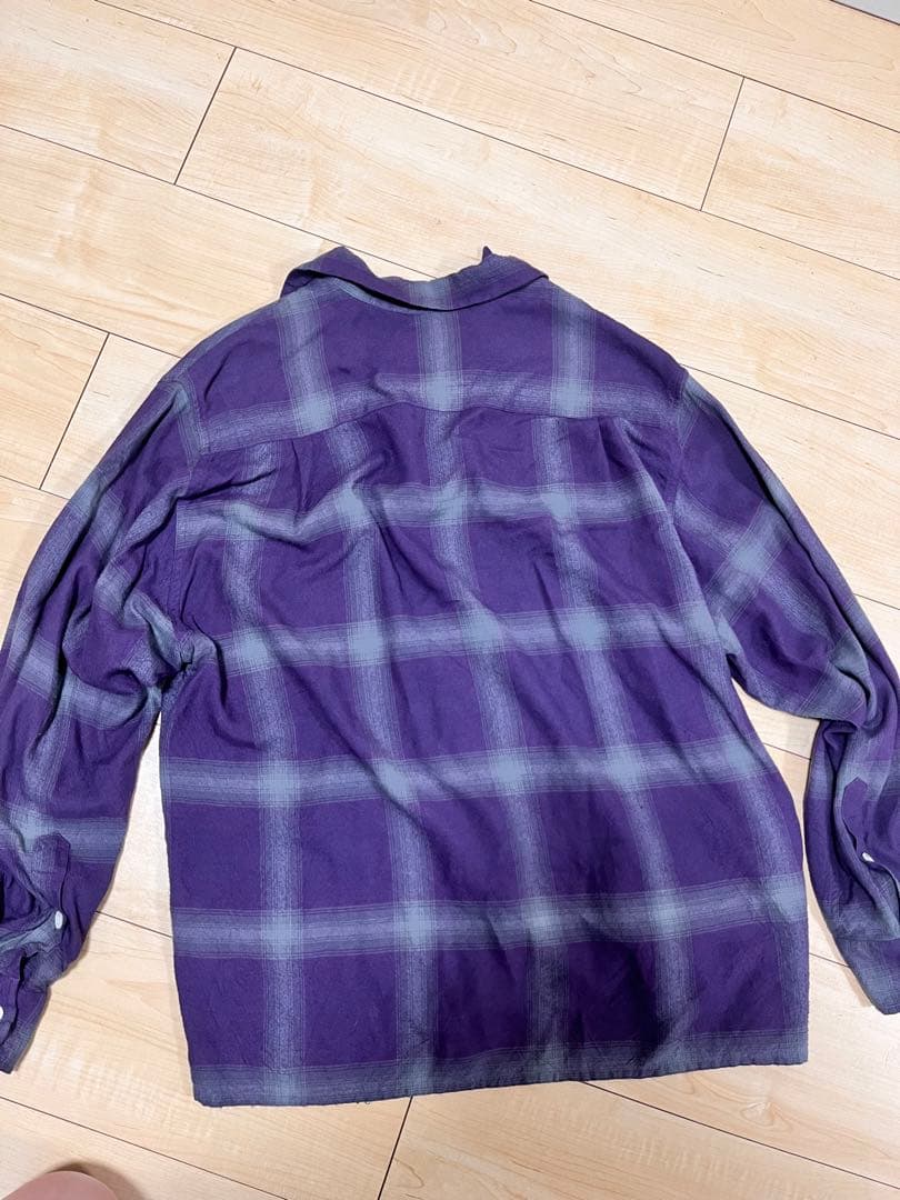 ワコマリア　紫 チェック柄 長袖ネルシャツ