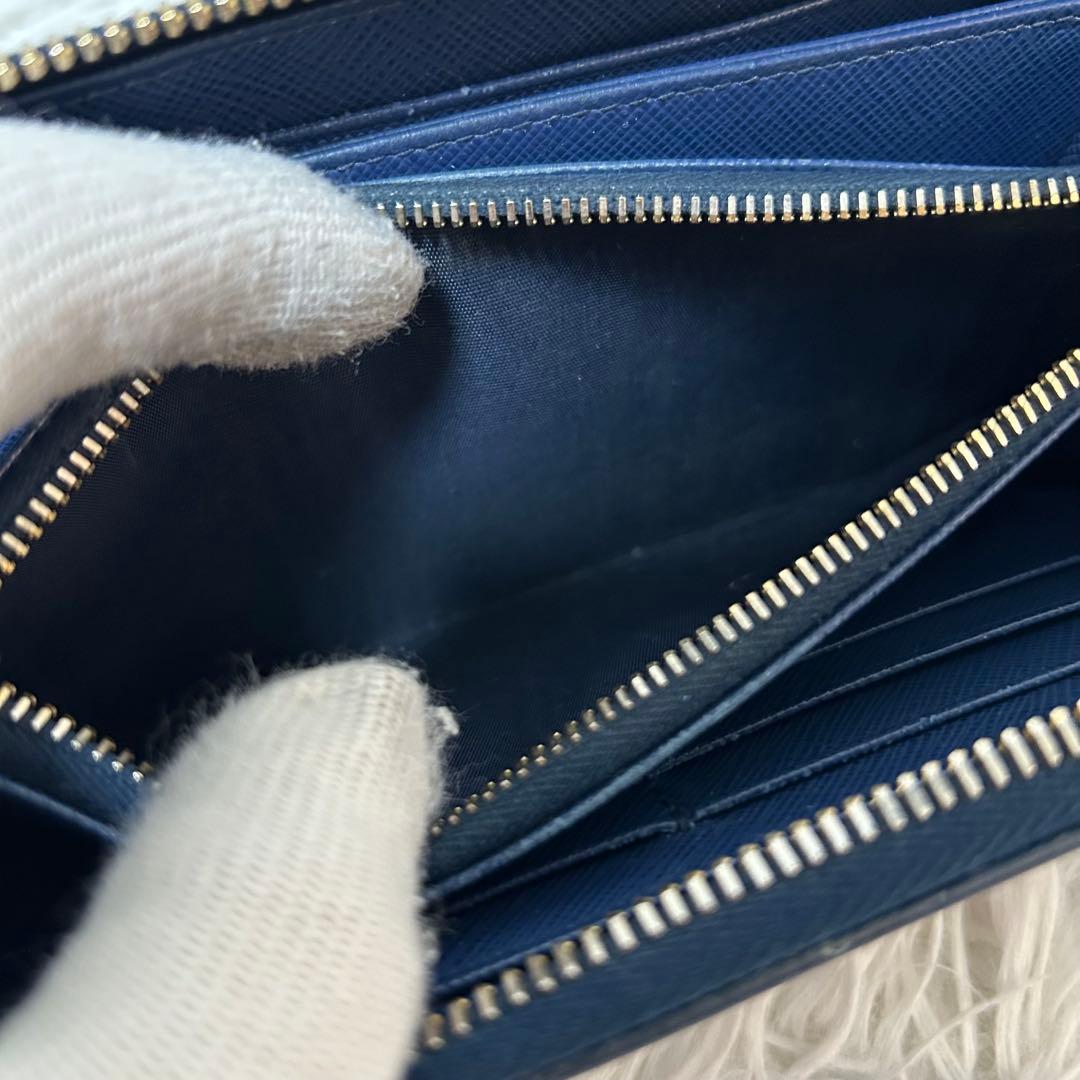 【美品✨人気/ラウンドジップ】プラダ　長財布　ブルー　レザー　証明カード付　男女