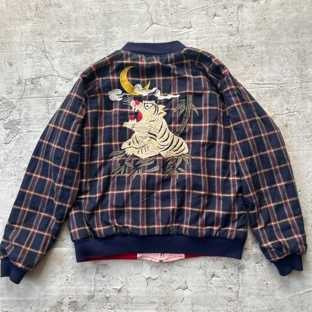 HOUSTON リバーシブルスカジャン サテン 虎 龍 Japan サイズL