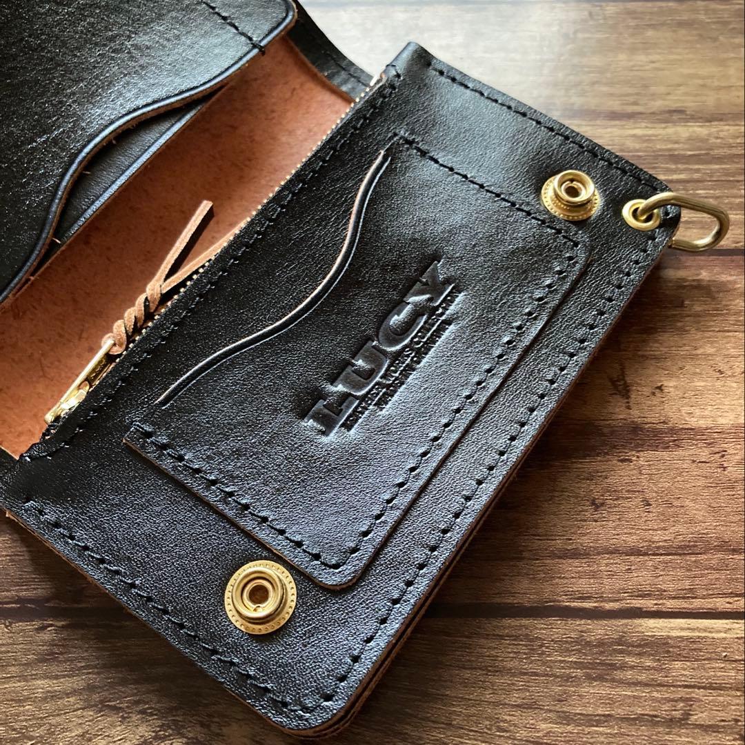 【たか】ミドルトラッカーウォレット3層 茶芯ブラック【お札を折らずに収納】