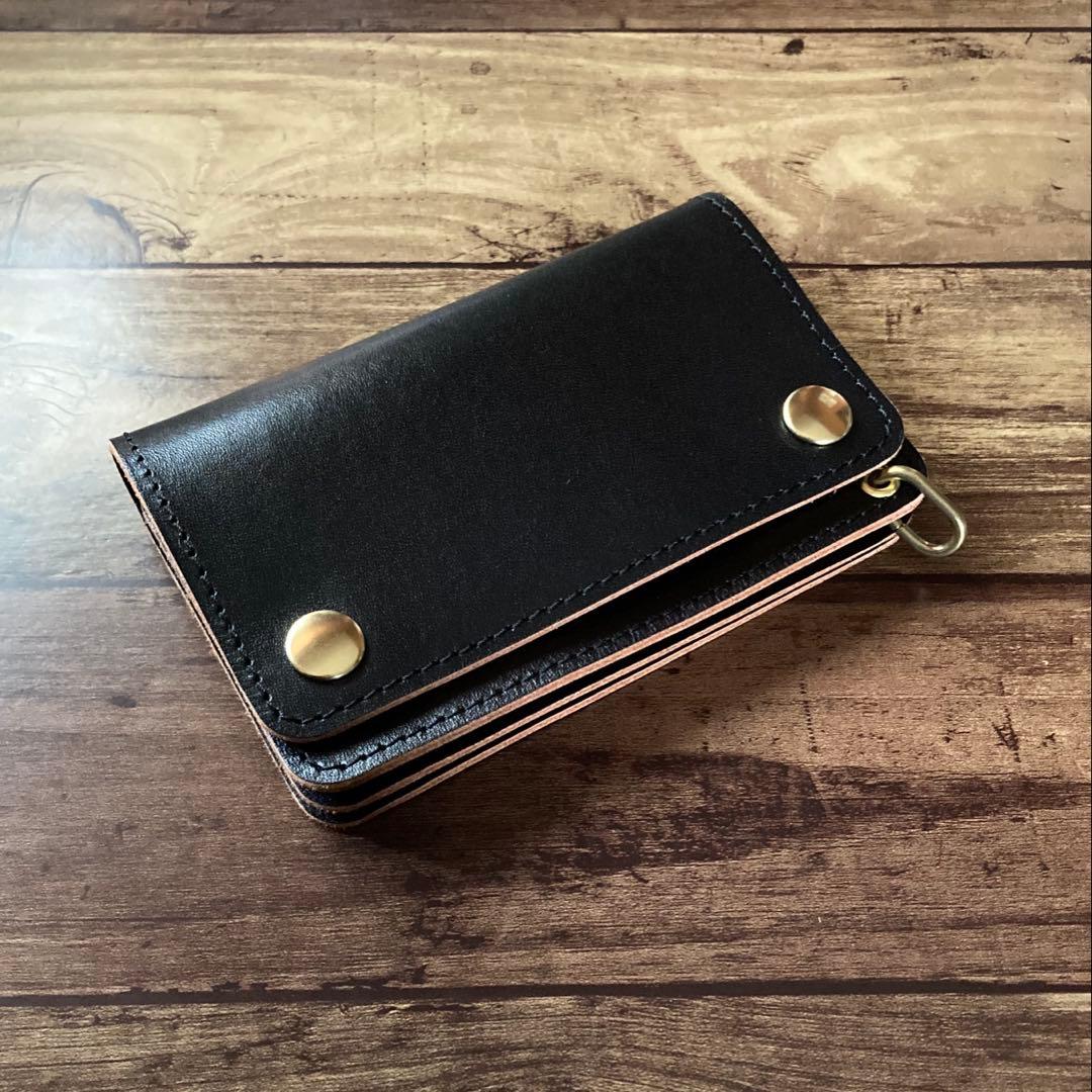 【たか】ミドルトラッカーウォレット3層 茶芯ブラック【お札を折らずに収納】