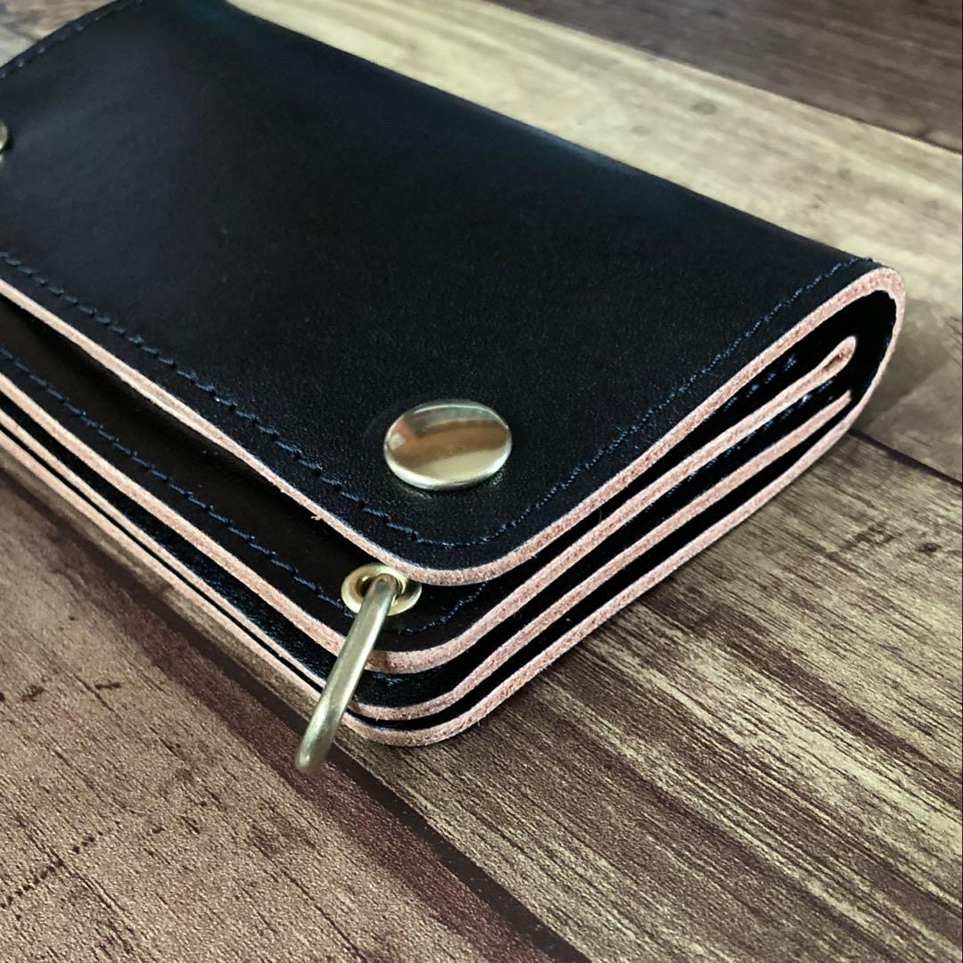 【たか】ミドルトラッカーウォレット3層 茶芯ブラック【お札を折らずに収納】