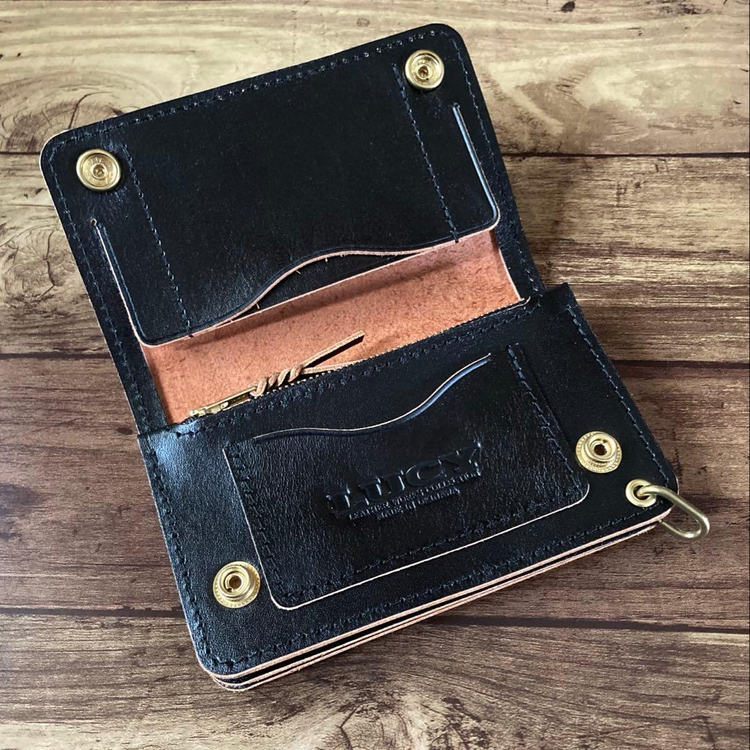 【たか】ミドルトラッカーウォレット3層 茶芯ブラック【お札を折らずに収納】