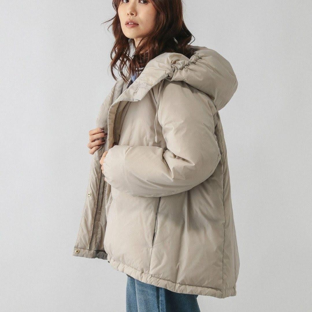 GLOBAL WORK　エアリュクスダウンフードブルゾン　M　ベージュ52